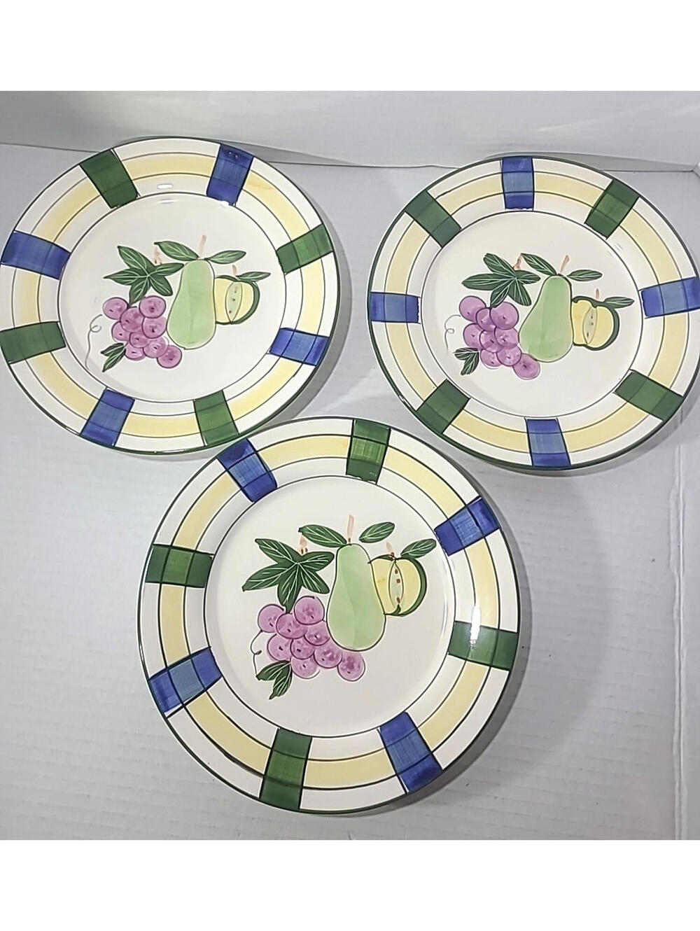 Set Of 3 K's Collection 8 Inch Fruit Plates, Salad Plates, Decorative, Fruit